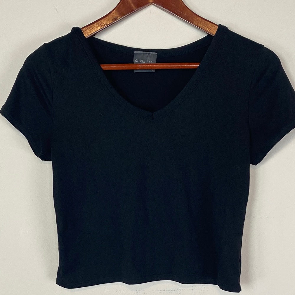 Olivia Rae Black V-Neck Crop Tee